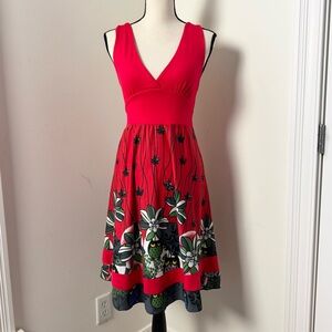 Kathmandu Imports Boho Floral Babydoll Sleeveless Sz Free Dress Festival Red NEW